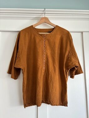 Vintage cotton Button-Front shirt in Rust